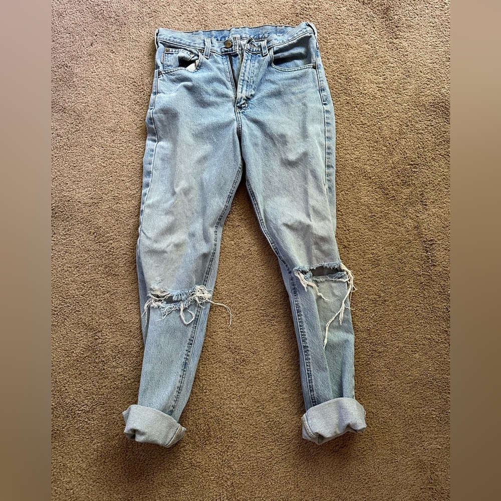 Carhartt jeans, distressed at the knees, size 34